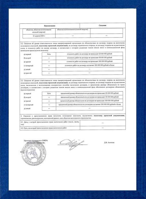 Допуск СРО проектировщиков (Ассоциация &laquo;Сфера проектировщиков&raquo;) оборотная сторона